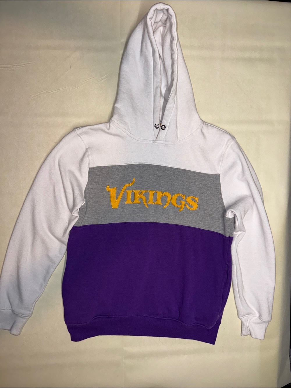 NFL Vikings Colorblock Crewneck Hoodie - White, Gray, Purple & Gold